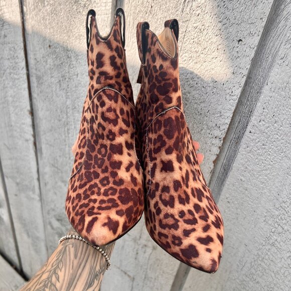 Just Fab Leopard Print Cowboy Stiletto Booties Size 9.5 - Picture 4 of 8